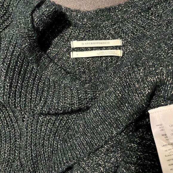 Anthropologie Womens Green Pullover Cable Knit Sweater Cotton Wool Blend Large - Picture 4 of 11
